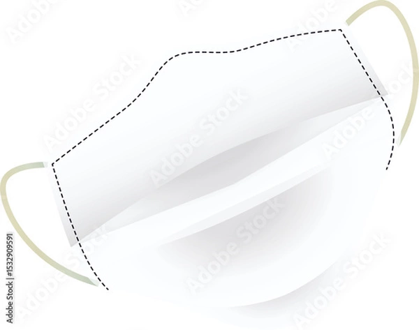Fototapeta Flat face mask with pleats and elastic loops is floating on transparent backdrop, copy space