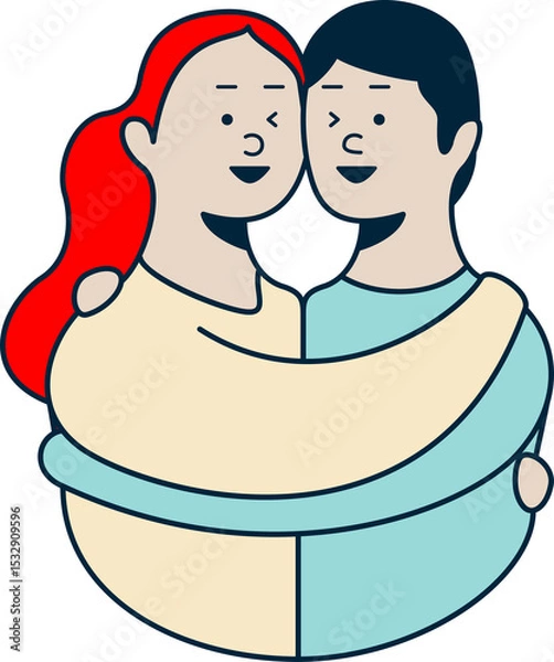 Obraz Flat-style illustration showing couple embracing with solid colors on transparent background