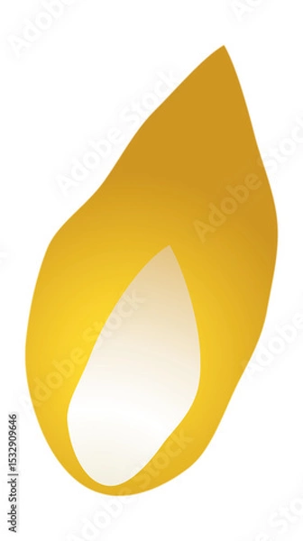 Fototapeta Stylized flame vector art is floating on transparent background, showing white core and yellow glow