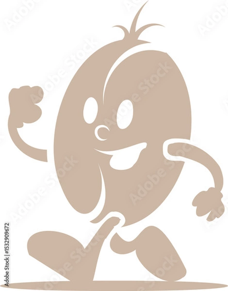 Obraz Flat vector bean character is walking on transparent background with smiling face and hair tuft