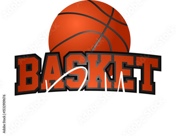 Fototapeta Logo is featuring 3D basketball and bold BASKET text with flowing Ball cursive on clear background