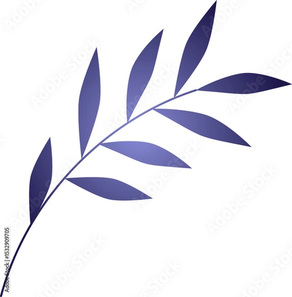 Obraz Flat vector botanical branch is arching on transparent, showcasing purple-blue gradient leaves