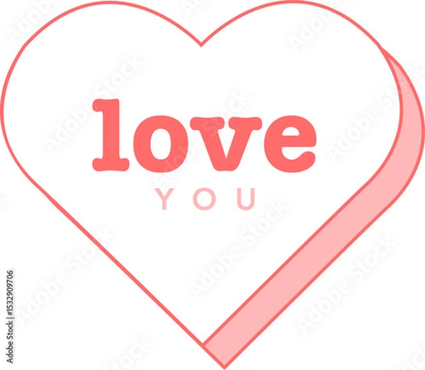 Obraz Flat design heart is floating on transparent background, coral outline, pink shadow, love and YOU
