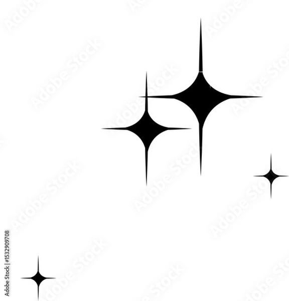 Fototapeta Displaying flat vector stars and sparkle shapes in black and white over transparent background
