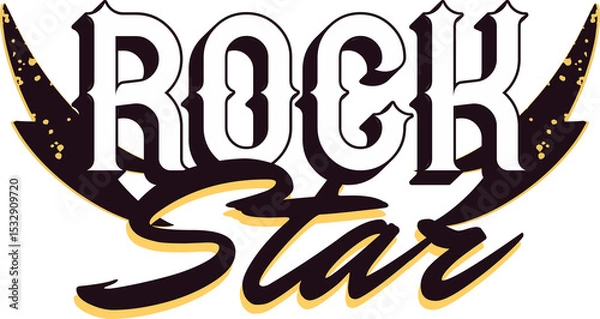 Obraz Stylized Rock Star vector is showing transparent background, featuring gothic text and gold horns