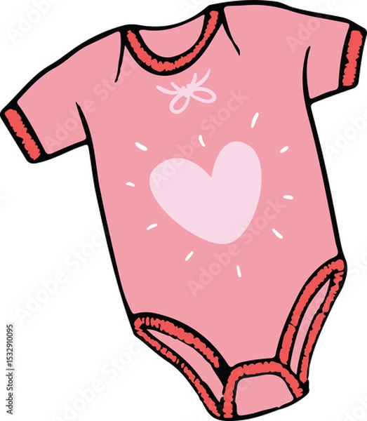 Fototapeta Pink infant onesie is displaying ruffle trim, heart motif in flat design on transparent background