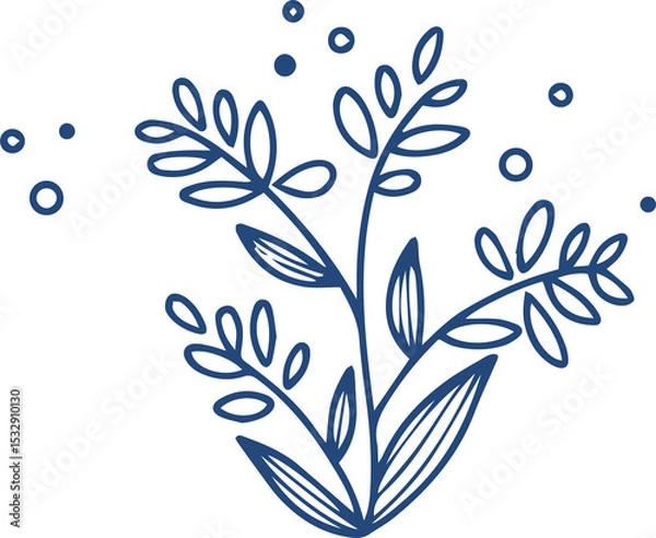 Obraz Stylized botanical sprig is showing slender stems, leaves and dot accents on transparent background