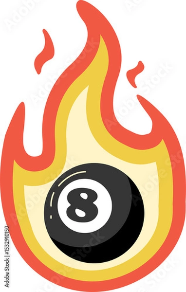 Fototapeta Flaming billiard 8-ball is glowing with gradient flames in flat design on transparent background