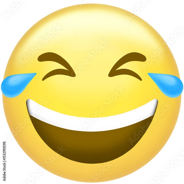 Obraz Laughing face emoticon is showing tears of joy in flat design, transparent background