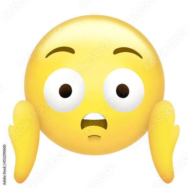 Obraz Surprised 3D bright yellow emoticon raising hands and showing shocked face, transparent background