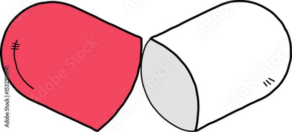 Fototapeta Stylized pill capsule halves are splitting apart in simple cartoon design, transparent background