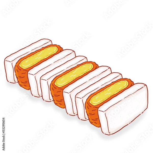Obraz Egg sandwich slices are floating in flat design with orange crust edges and transparent background