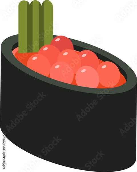 Fototapeta Stylized gunkanmaki sushi is being shown on transparent background, featuring glossy salmon roe