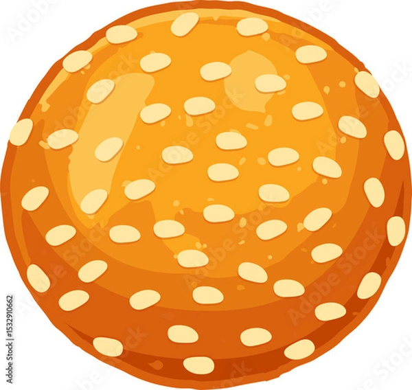 Obraz Cartoon sesame seed bun half is showing in golden shades with subtle rings, transparent background