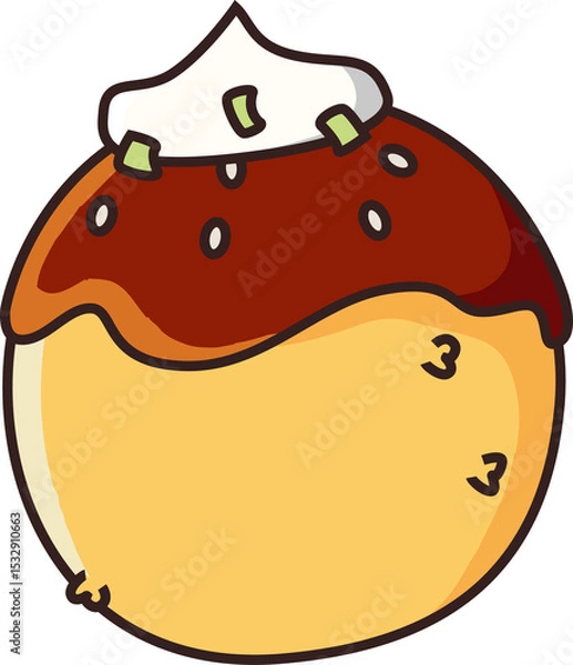 Obraz Cartoon pastry is being shown on transparent backdrop, with brown glaze, cream, green sprinkles