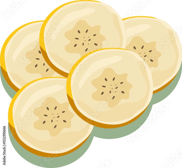 Obraz Five overlapping banana slices are floating on transparent background, showing star-shaped patterns