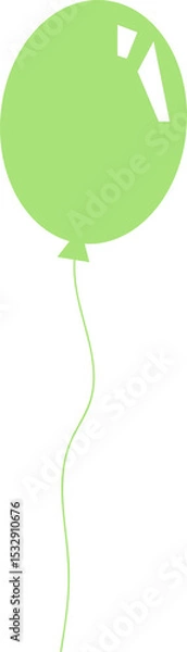Fototapeta Stylized green balloon is floating with tied knot and wavy string on transparent background