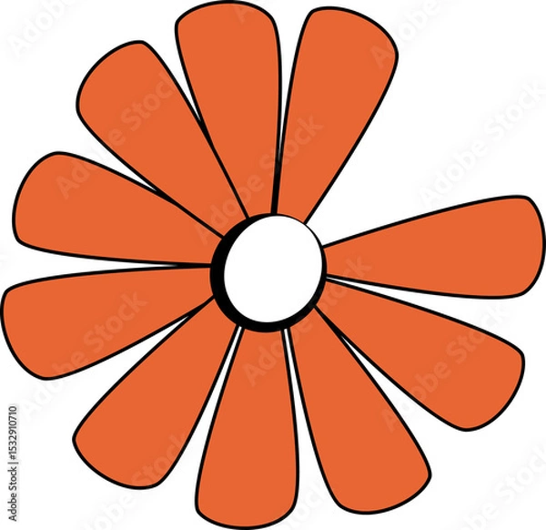 Fototapeta Vector daisy-like flower is radiating on transparent background with orange petals and white core