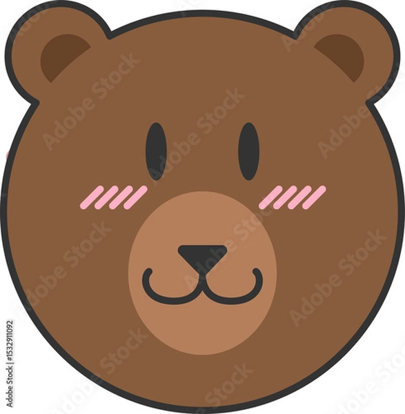 Fototapeta Stylized flat design bear face is appearing on transparent background, featuring pink blush stripes