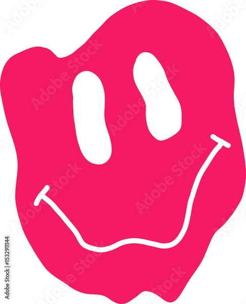 Fototapeta Pinkish red drippy blob is forming flat design smiley face with oval eyes on transparent background
