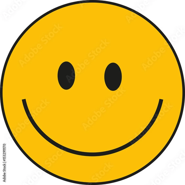 Obraz Displaying flat yellow face icon with black oval eyes and smiling mouth on transparent background
