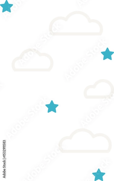 Fototapeta Outlined clouds and turquoise stars are floating over transparent background in vector illustration