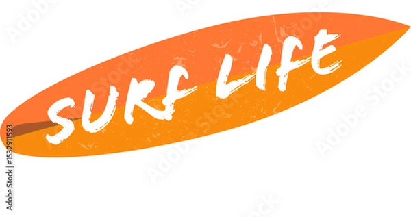Fototapeta Surfboard vector is showing orange gradient white Surf Life text and waves, transparent background
