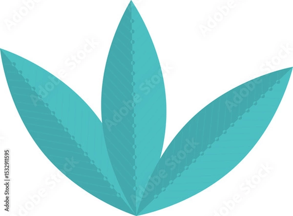 Obraz Displaying three teal leaf shapes with dotted midribs fanning from base in flat design, transparent