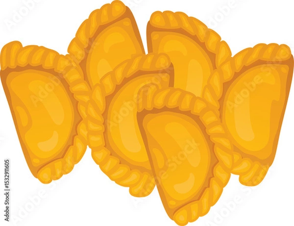 Obraz Stylized golden half-moon dumplings are overlapping in pile on transparent background, flat design