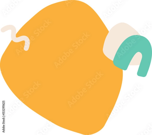 Obraz Showing flat graphic of mustard and cream shapes, turquoise arch  and  white squiggle on transparent