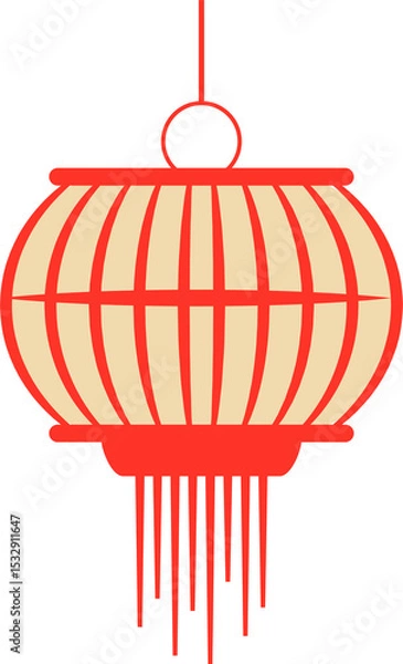 Fototapeta Flat graphic is showing lantern hanging from ring with cord and tassels on transparent background