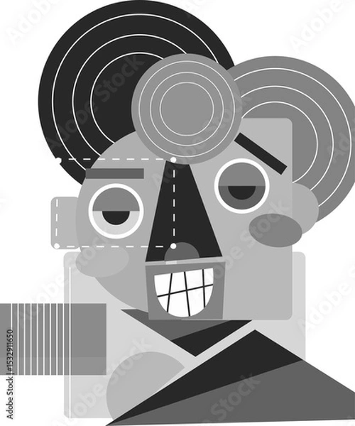 Obraz Flat geometric face illustration is showing ring shapes and grid mouth on transparent background