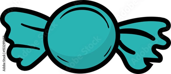 Fototapeta Wrapped candy is floating in cartoon style, showcasing turquoise wrapper on transparent background