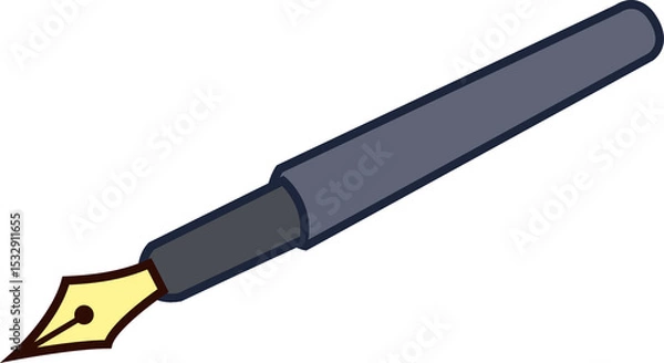 Fototapeta Flat illustration is showing fountain pen floating on transparent background, grey barrel, gold nib