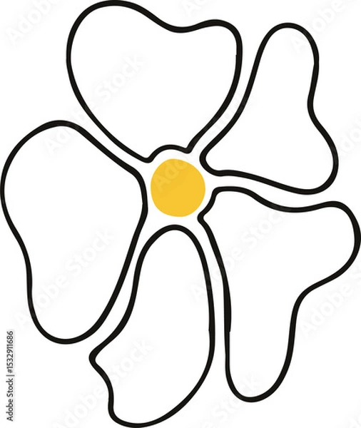 Obraz Five black petal outlines are radiating around yellow core in flat design on transparent background