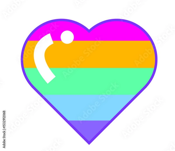 Obraz Flat heart icon is displaying rainbow bars, glossy highlight and sparkles on transparent canvas