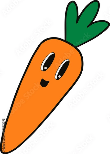 Obraz Cartoon carrot is smiling on transparent background, showing flat design with leaf top and eyes