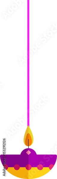 Fototapeta Flat vector lamp with flame is glowing on transparent backdrop with purple yellow bowl pink accent