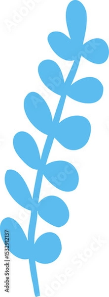 Fototapeta Flat design branch is floating on transparent background, showcasing light blue oval leaves