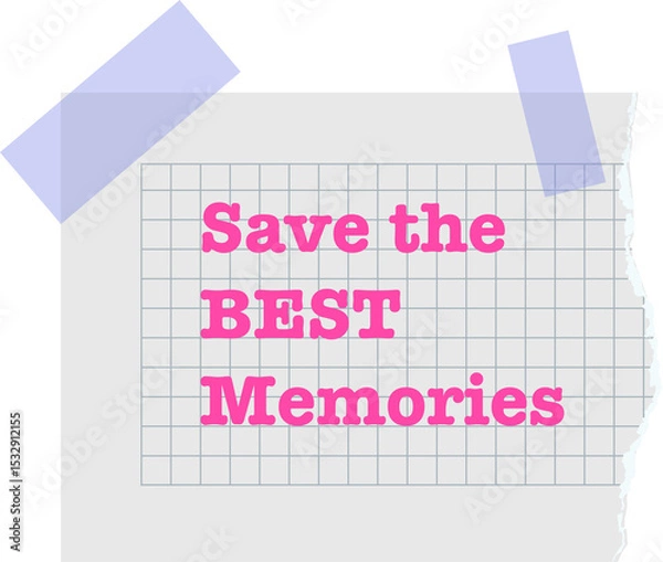 Obraz Stylized torn page is featuring pink text on grid held by purple tape on transparent background