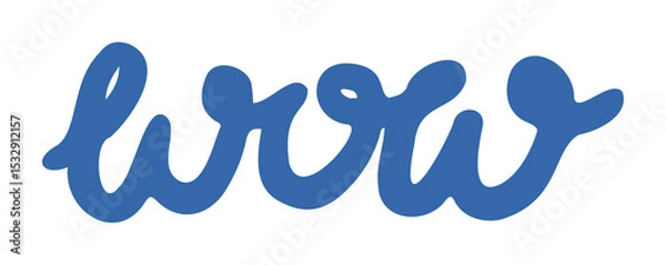 Obraz Hand-drawn cursive wow is being shown as bold blue flat design sticker on transparent background