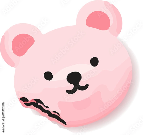 Fototapeta Pink bear-face macaron is showing bite mark, layered texture, flat design, transparent background