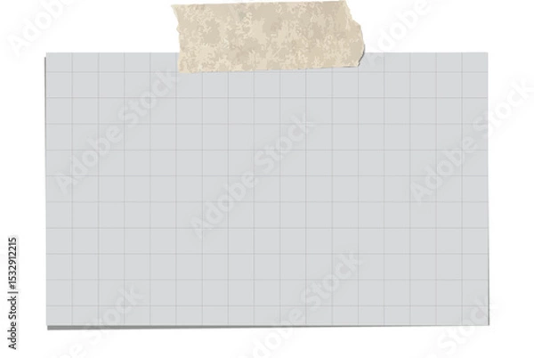 Fototapeta Sheet of grid paper is floating in flat design with masking tape on transparent background