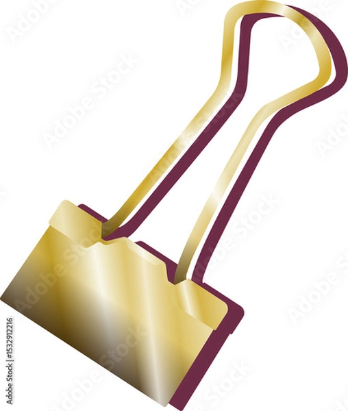 Obraz Metallic gold binder clip is floating on transparent background with flat design, gradient shading