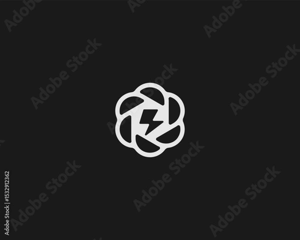 Obraz Abstract lightning logo. Creative flower shutter icon. Charge flash logotype. Creative thunder vector sign.
