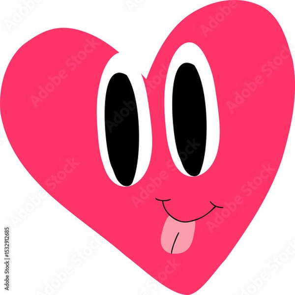 Obraz Cartoon pink heart is smiling with oversized eyes and tongue in flat design on transparent backdrop