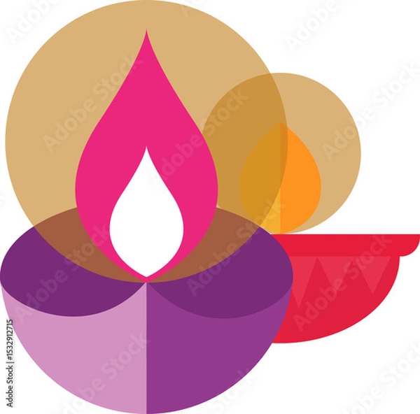 Fototapeta Stylized oil lamps are shining in vector style with flames and golden circles, transparent canvas