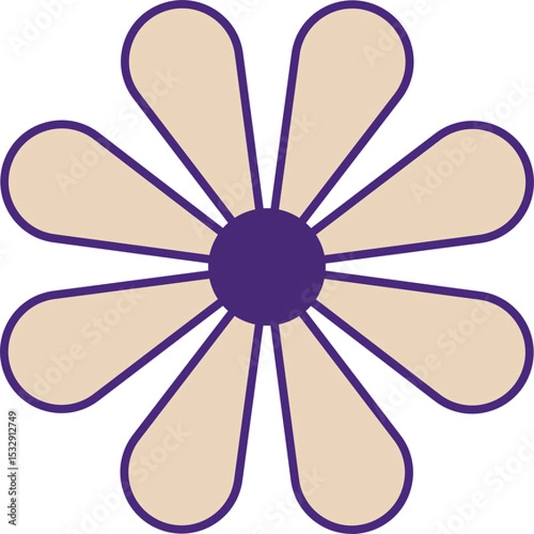 Fototapeta Minimalist vector daisy icon is floating on transparent canvas with beige petals and purple center