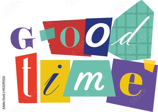 Fototapeta Good time collage is showing in flat design on transparent background, with shapes, tape accents