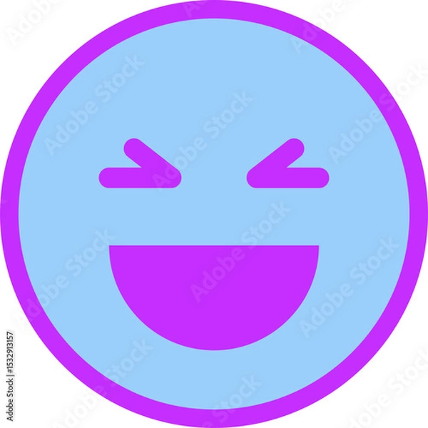 Obraz Showing flat emoticon with blue fill, triangle eyes, smiling mouth on transparent background